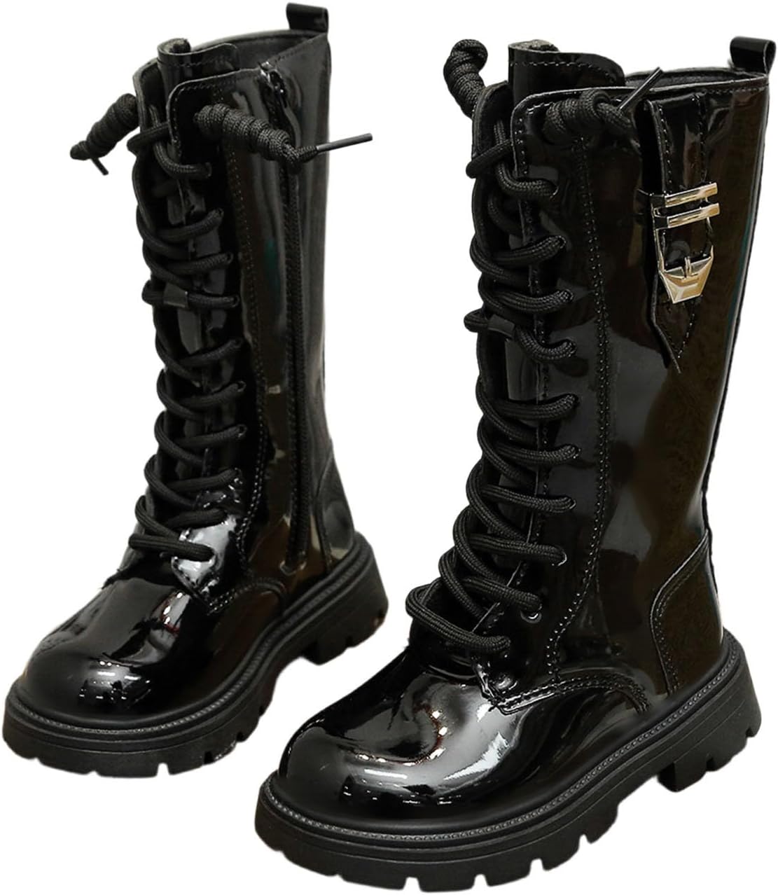 

Ботинки для девочек Милая шнуровка Верховые ботинки до середины икры Из искусственной кожи Каблук-ковбой Платформа Круглый носок Модная обувь на осень Generic, C- Black