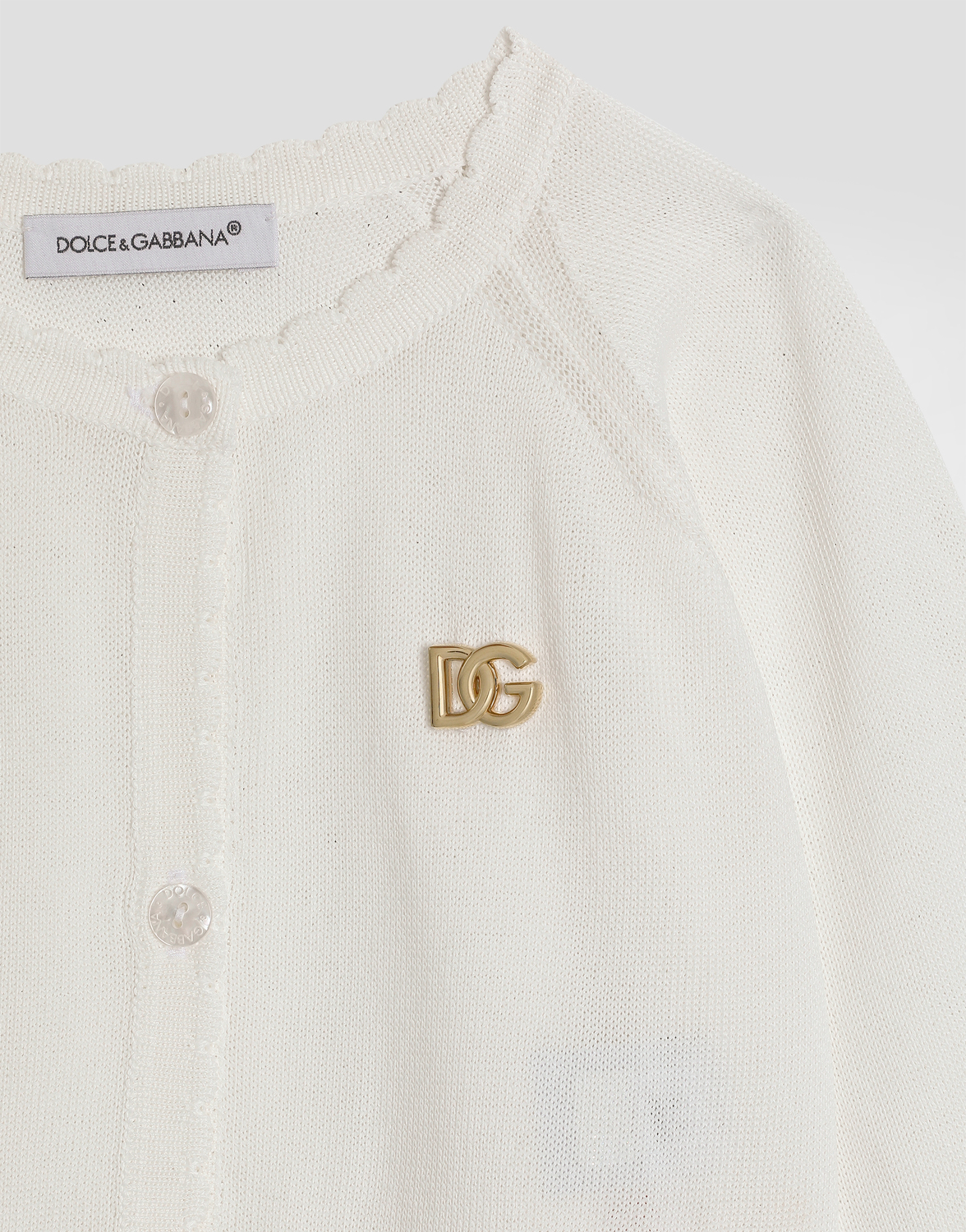 Кардиган из сатиновой вискозы с кепками Dolce&Gabbana, белый — фото 3