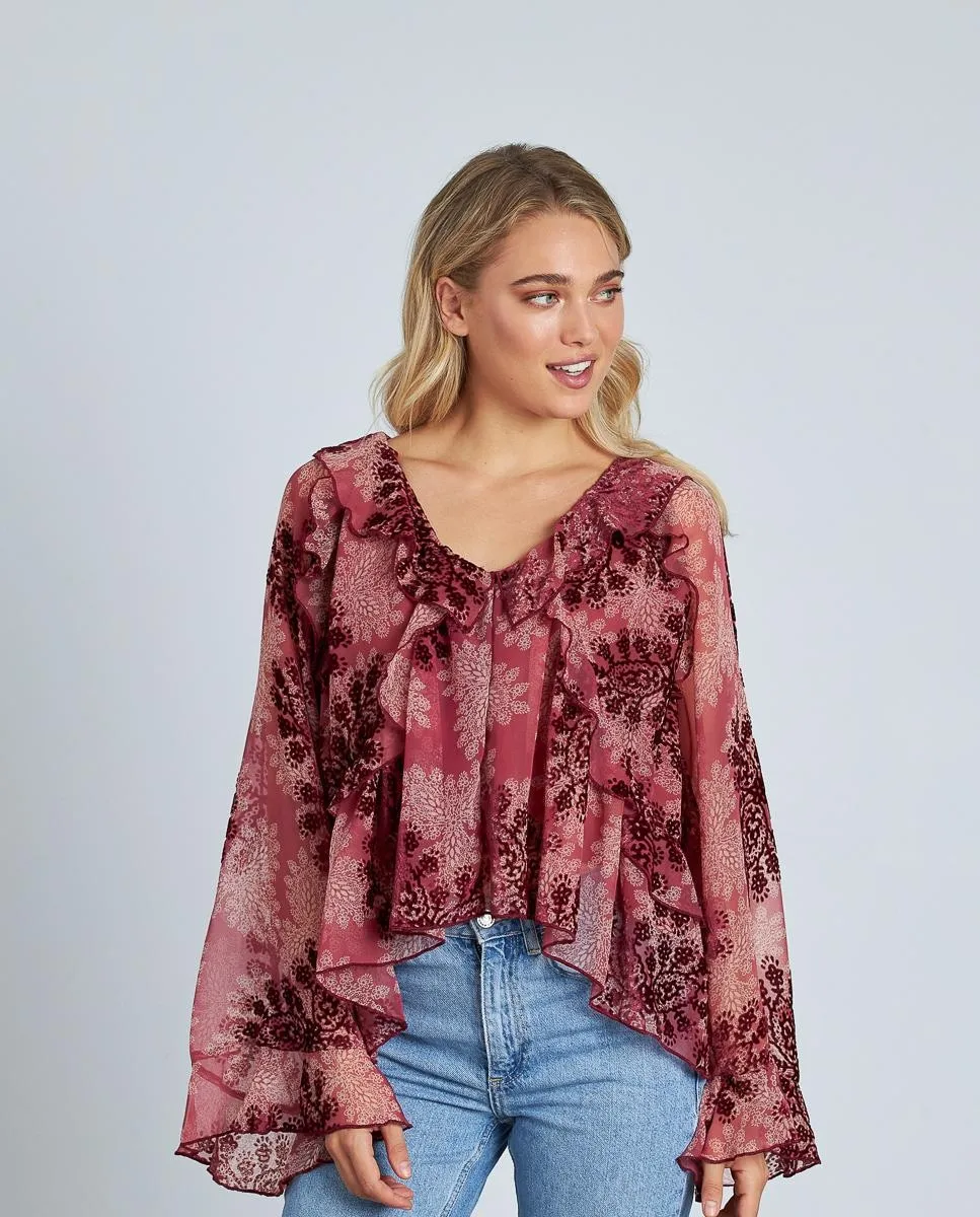

Женская блузка с оборками и V-образным вырезом Alma en Pena, бордовый