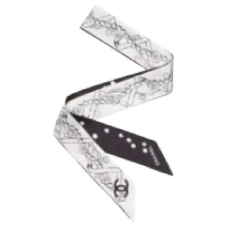 CHANEL Шелковая атласная повязка для волос Women's White/Black
