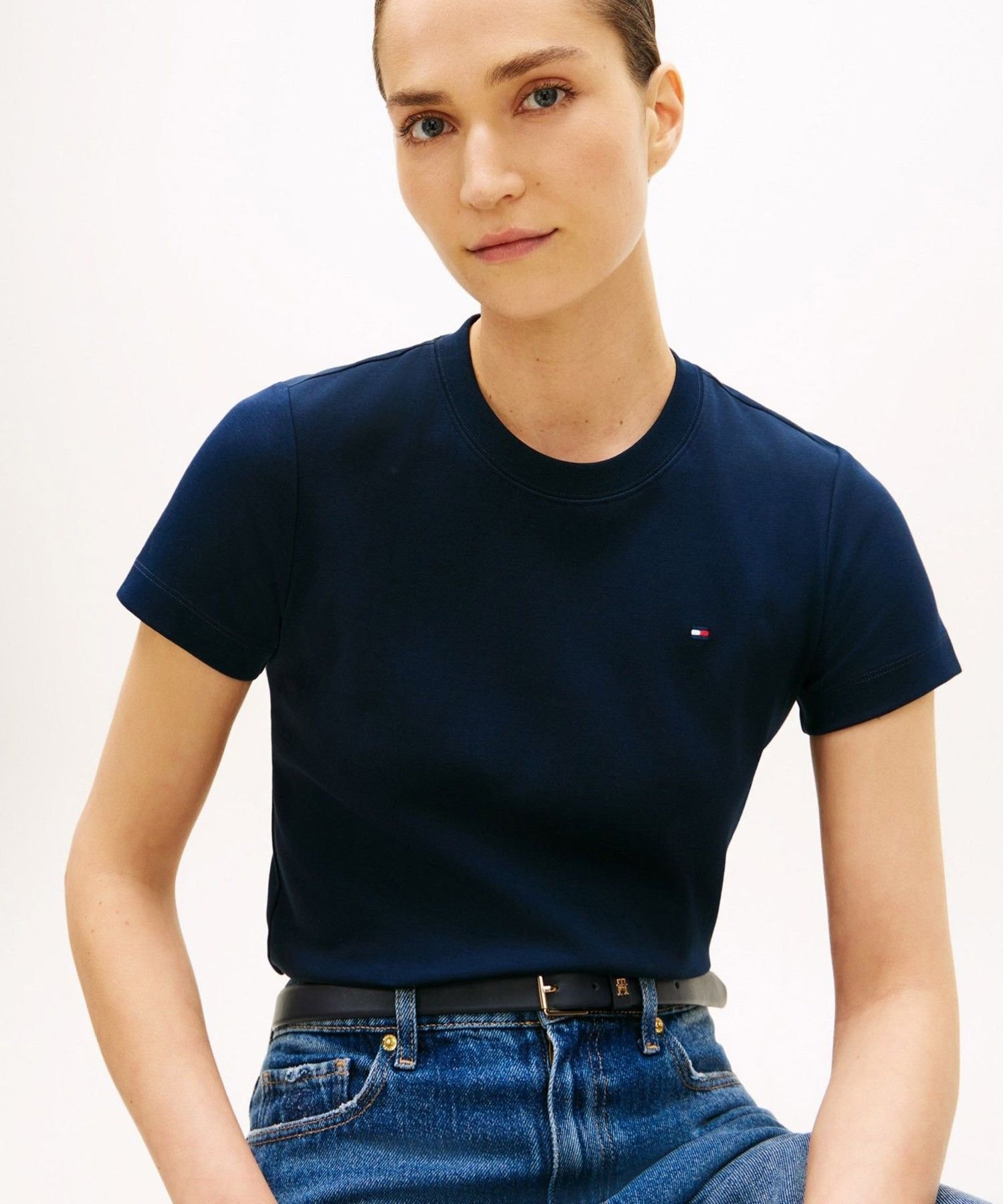 Футболка с коротким рукавом и круглым вырезом из трикотажа, модель 26SS TOMMY HILFIGER, Navy C1G — фото 2