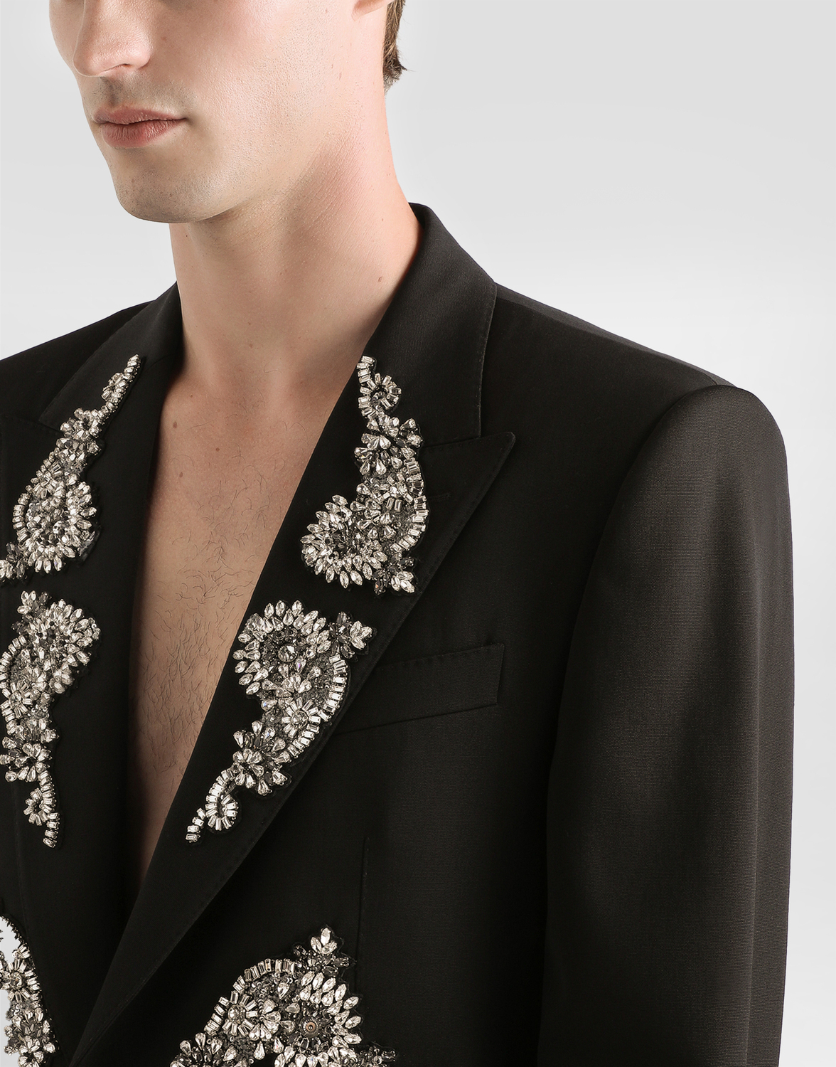 Однобортный пиджак с украшениями из драгоценных камней Dolce & Gabbana, черный — фото 4