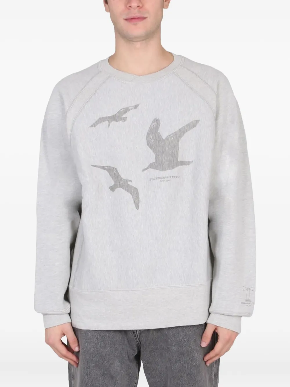 

Свитшот с принтом в виде птиц и круглым вырезом Engineered Garments, серый