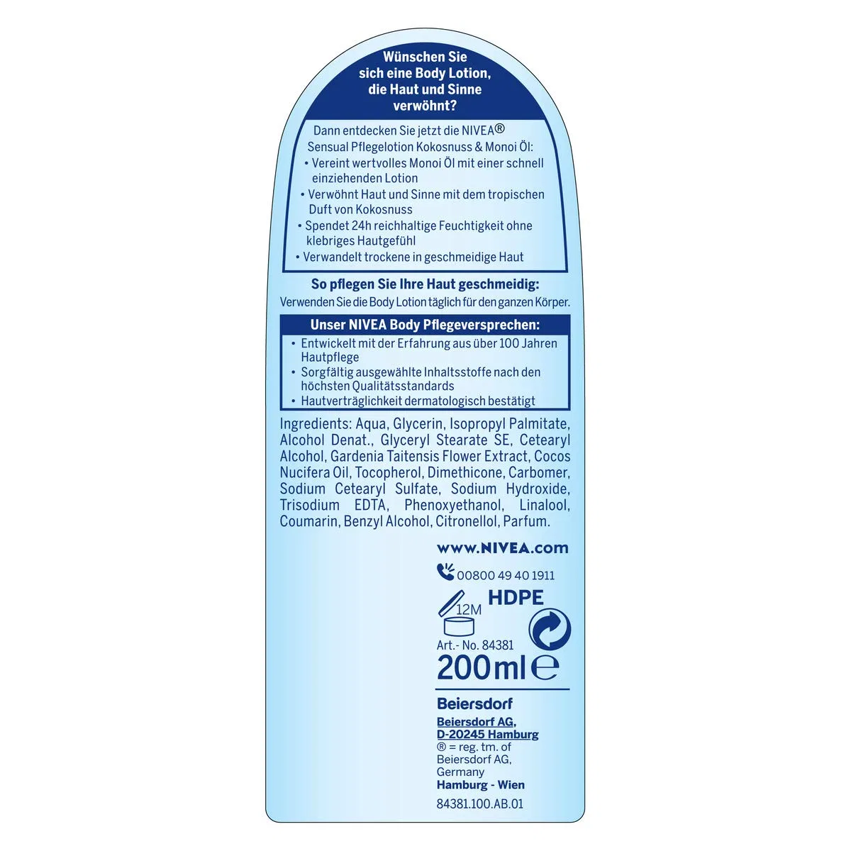 Лосьон для тела NIVEA Sensual Care с кокосовым и монои маслом, 200 мл Nivea — фото 2