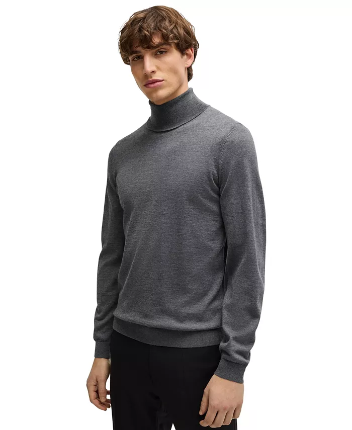 

Мужской тонкий свитер с воротником-стойкой из мериносовой шерсти Hugo Boss, серый