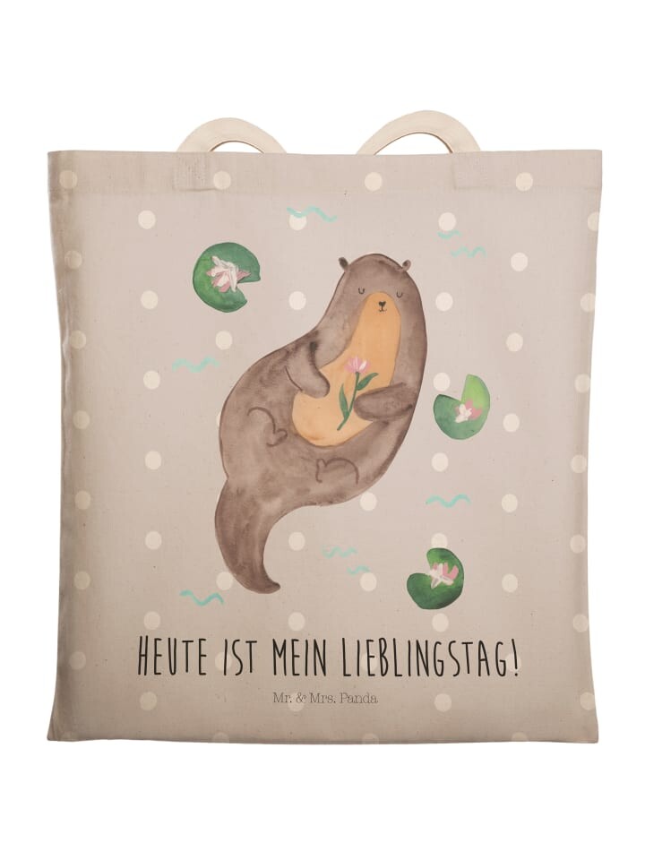 

Шоппер Mr. & Mrs. Panda Einkaufstasche Otter Seerose mit Spruch, цвет Grau Pastell