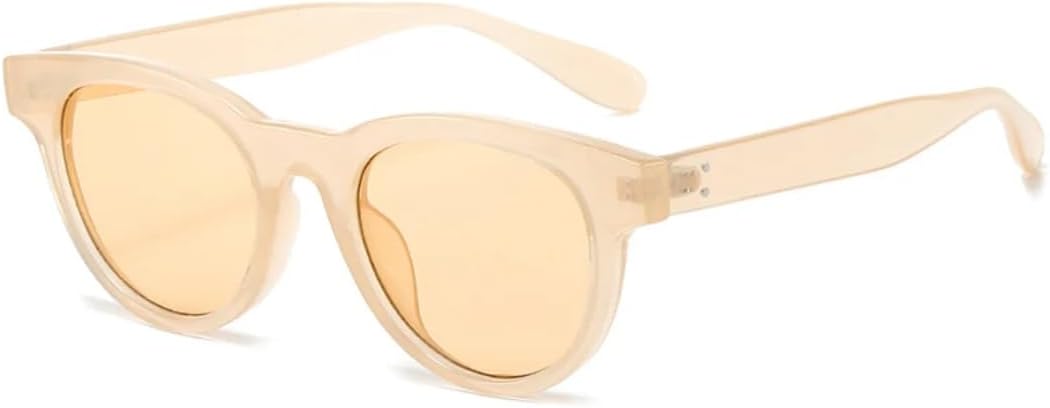 

Солнцезащитные очки для мужчин и женщин - защита UV400 - овальная круглая оправа с заклепками, цветные линзы, для занятий спортом на открытом воздухе и вождения DSVIGF, Champagne