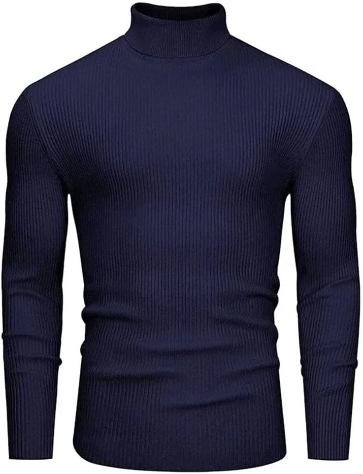 Мужской свитер Slim Fit с воротником-водолазкой, длинным рукавом и полосатым узором — фото 4