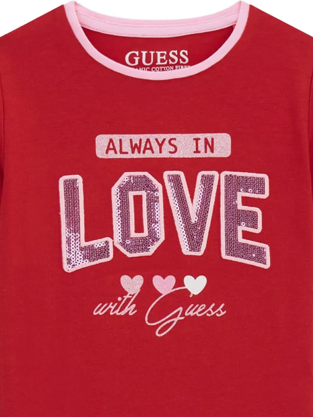 Футболка с логотипом, украшенная пайетками Guess Kids, красный — фото 4