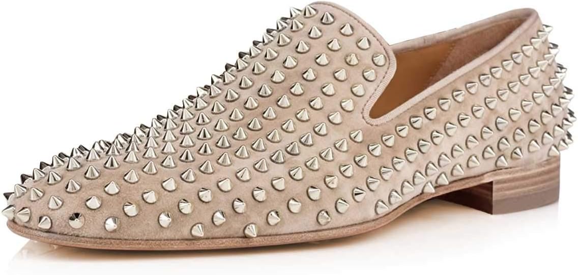 

Мужские и женские модные лоферы FSJ с шипами и заклепками, бежевый