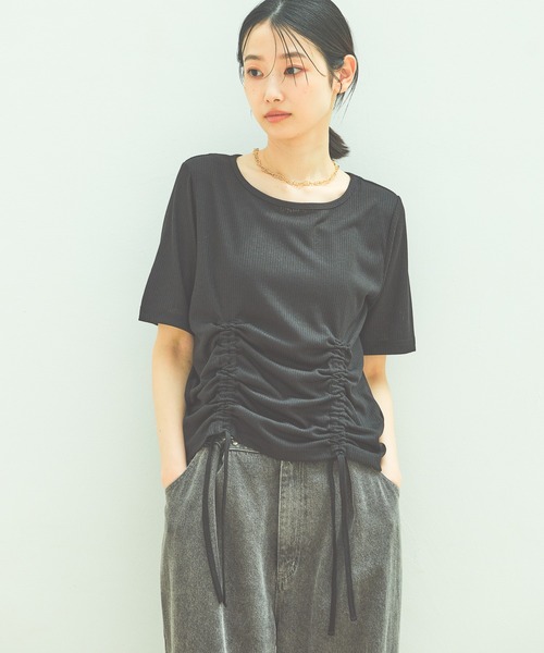 

Футболка с коротким рукавом, прозрачная махровая ткань, шнуровка LAKOLE, черный