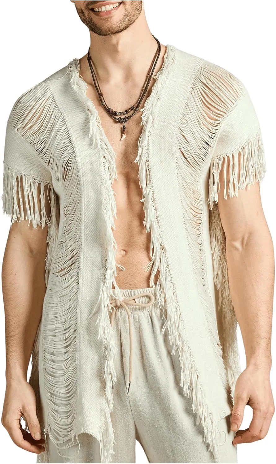 

Кардиган мужской WDIRARA с бахромой и ажурной вязкой