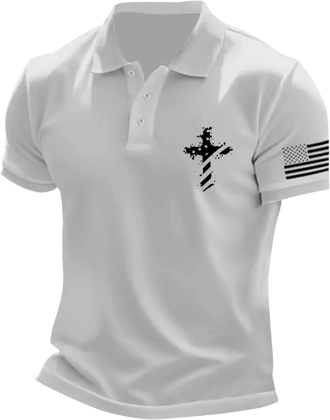 

Мужская поло с distressed звездами и полосками, Christian Faith Cross, slim, короткий рукав HJINGSUN