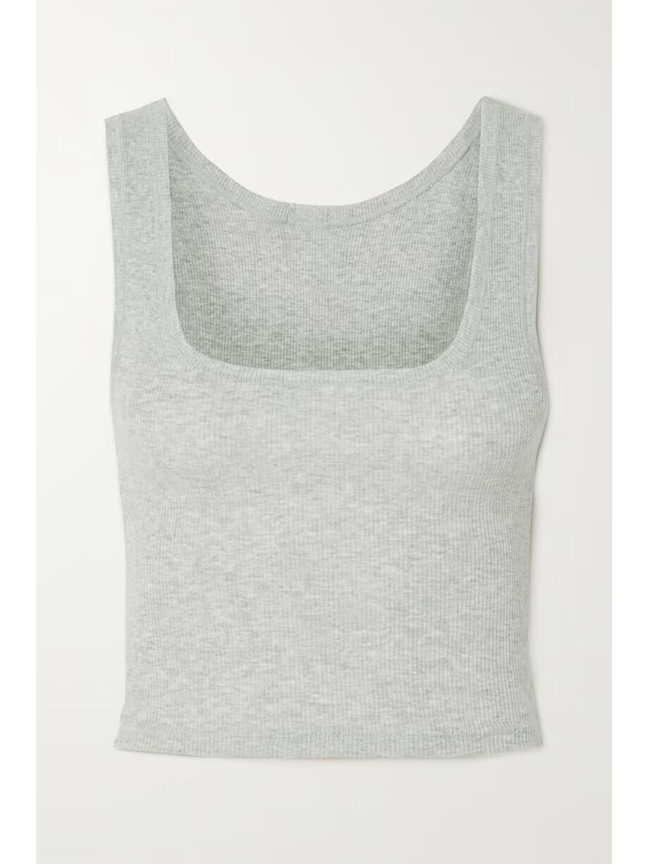 

Укороченная майка из хлопкового джерси в рубчик Cotton Collection Skims, светло-серый