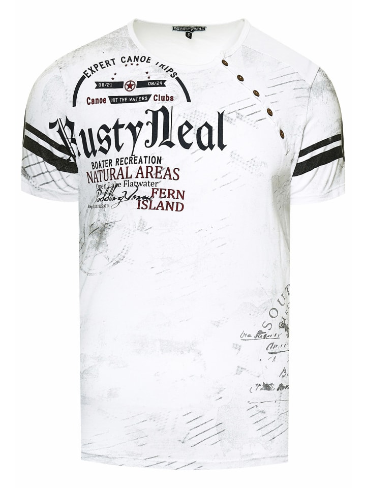 

Футболка с планкой на пуговицах сбоку и логотипом белого цвета Rusty Neal, Белый, Футболка с планкой на пуговицах сбоку и логотипом белого цвета Rusty Neal