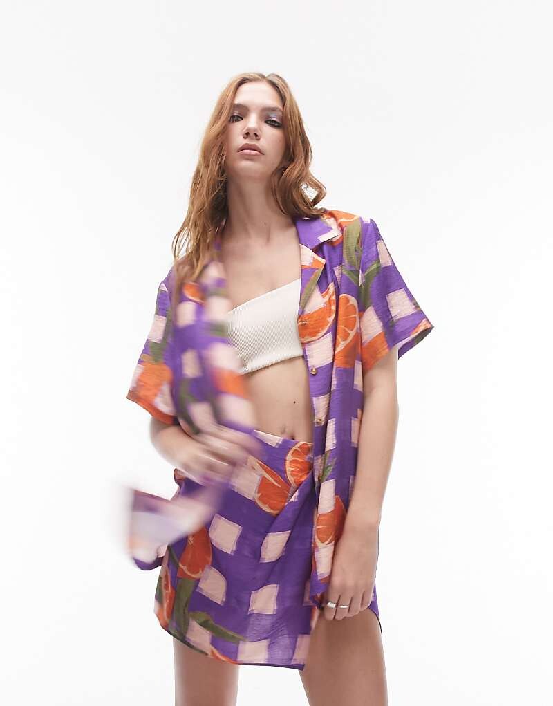 

Фиолетовая курортная рубашка в оранжевую клетку Topshop Coord