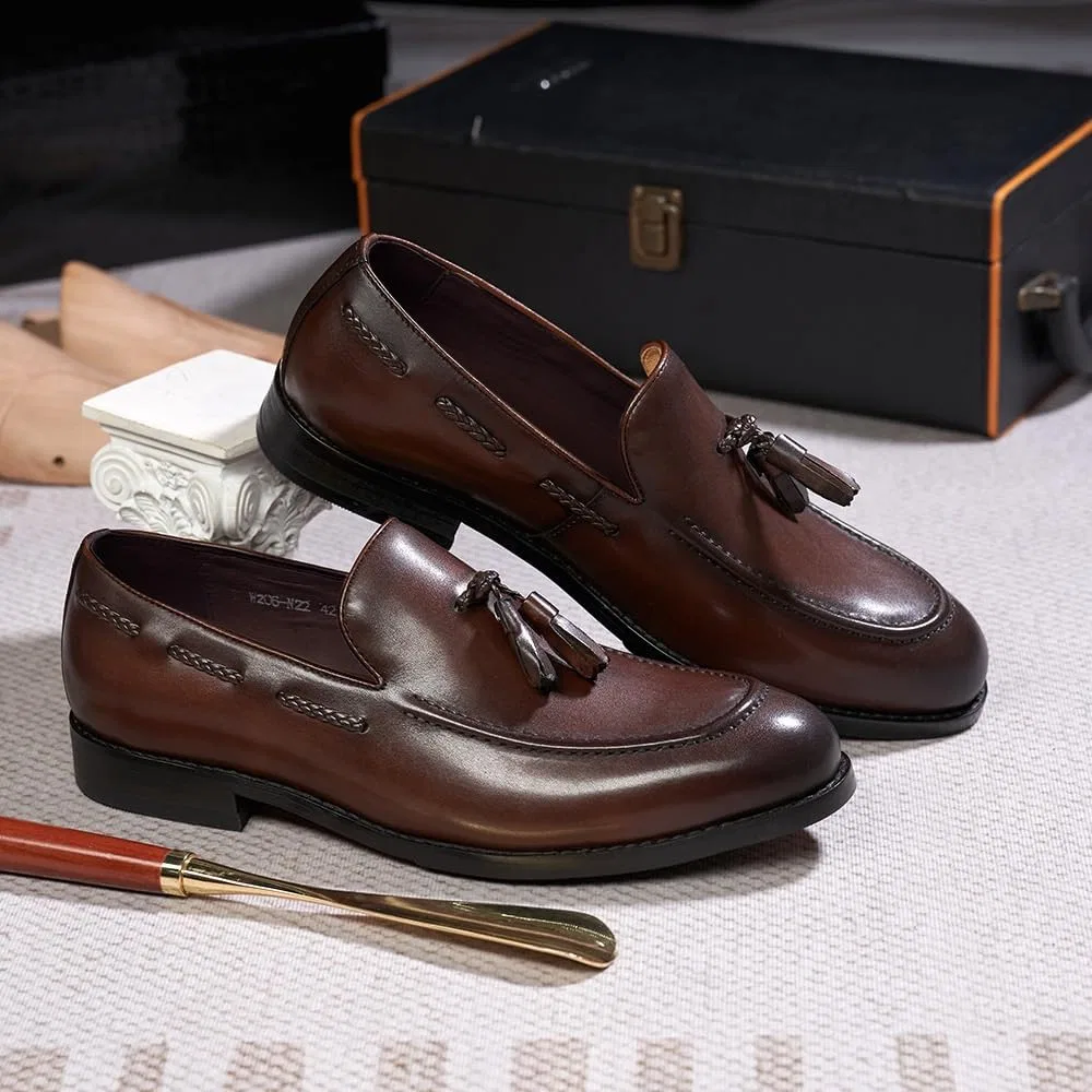 Лоферы кожаные Slip On Fashion, Brown DHFIRUFSHLO — фото 4