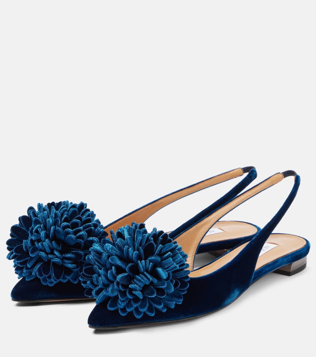 Бархатные балетки Couturier с пяткой на пятке Aquazzura, цвет paris blue — фото 4