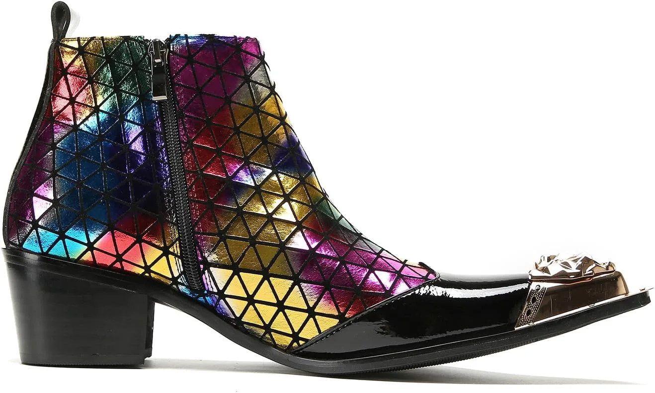 

Мужские повседневные кожаные ботинки Santimon Chelsea на щиколотку - западные ковбойские ботинки с металлическим заостренным носком, украшением в виде головы тигра и геометрическим узором для вечеринок и диско