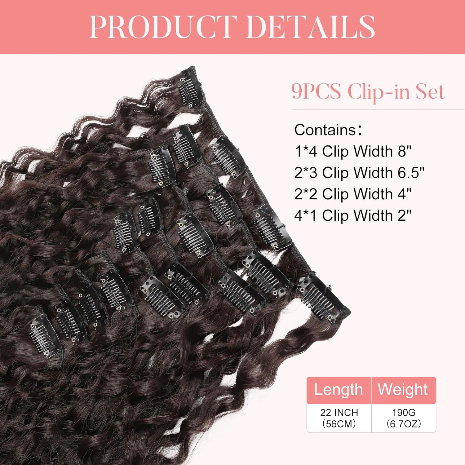 Накладные волосы FLUFYMOOZ Clip-In, 55 см, темно-рыжевато-коричневые, 9 шт. Flufymooz, Dark Brown Reddish — фото 3