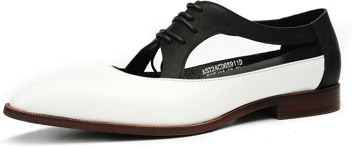 

Мужские сандалии Santimon Mens, туфли оксфорды, деловой повседневный стиль, модные дышащие кожаные летние туфли на шнуровке, белый/черный