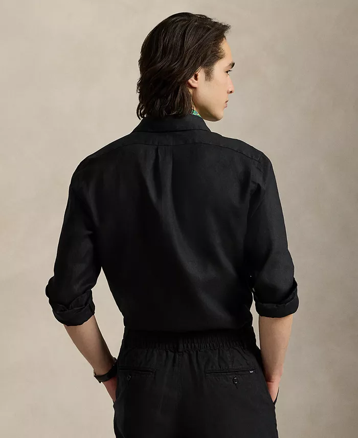 Мужская классическая льняная рубашка Polo Ralph Lauren, черный — фото 4