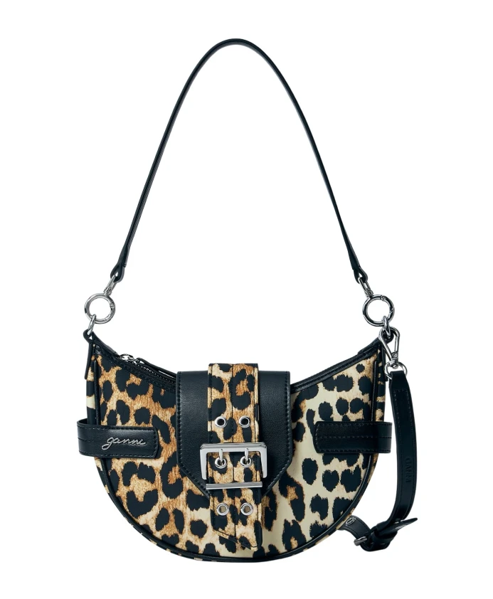 

Сумка через плечо с леопардовым принтом и застежкой-клапаном. Ganni, мультиколор