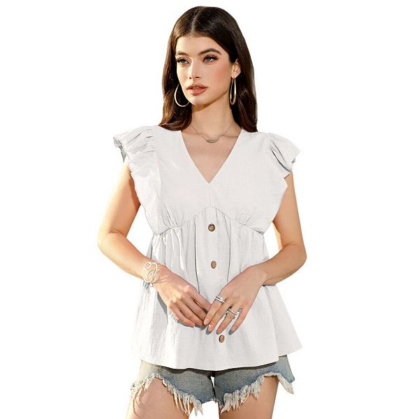 

Женская блузка с v-образным вырезом и рюшами на рукавах Yesfashion, White