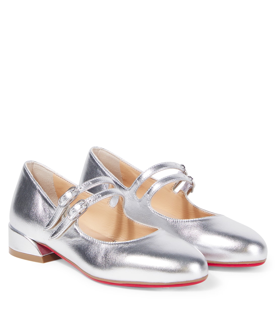 

Туфли Мэри Джейн из металлизированной кожи Christian Louboutin Kids, серебряный