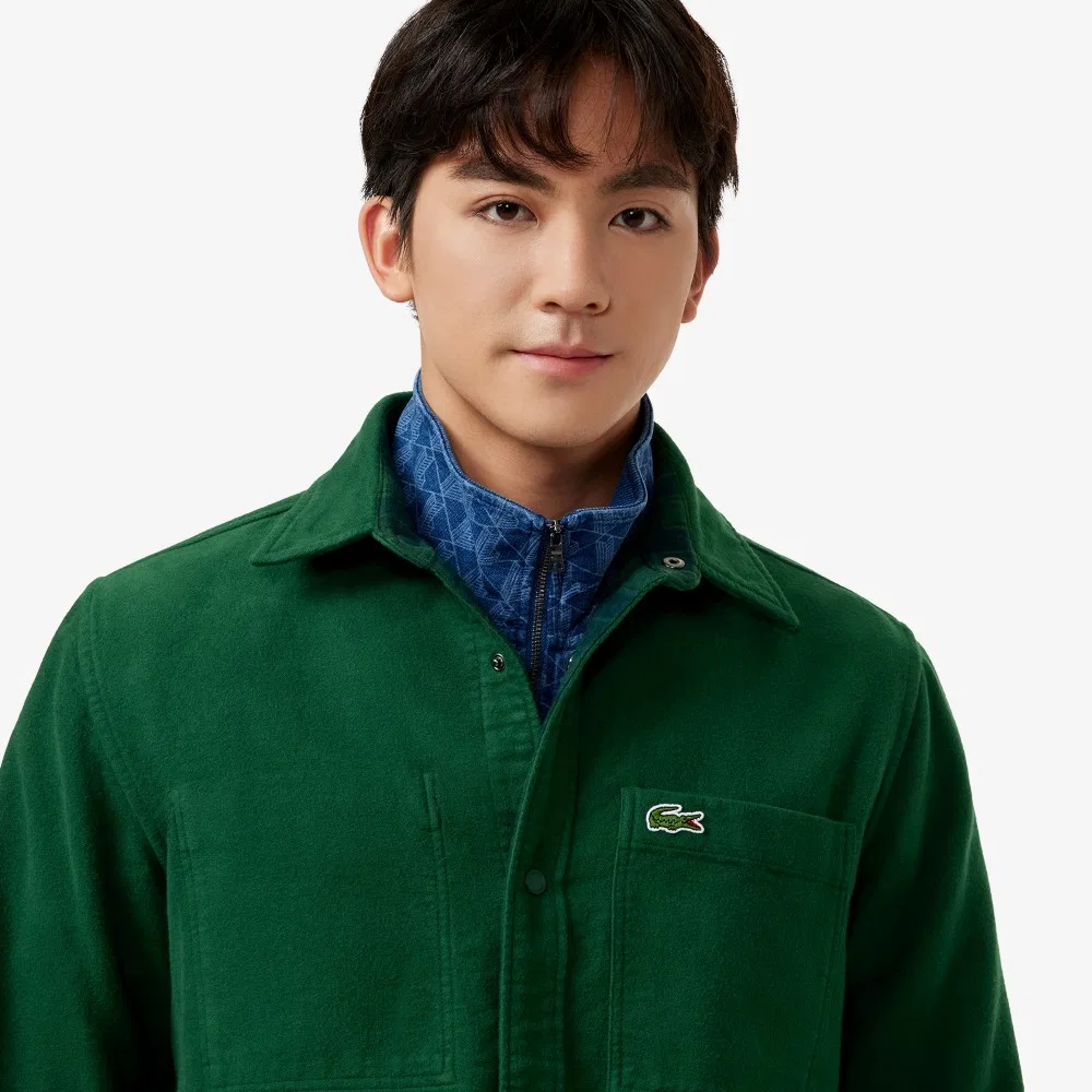 Мужская двусторонняя фланелевая рубашка, зелёная, от Lacoste — фото 2