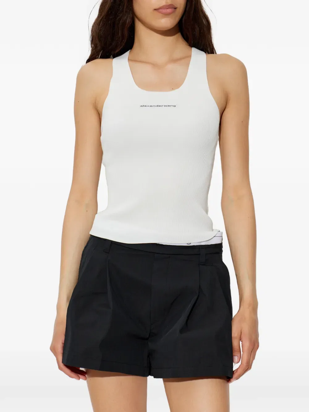 Хлопковая майка в рубчик с нашивкой и логотипом Alexander Wang, белый — фото 3