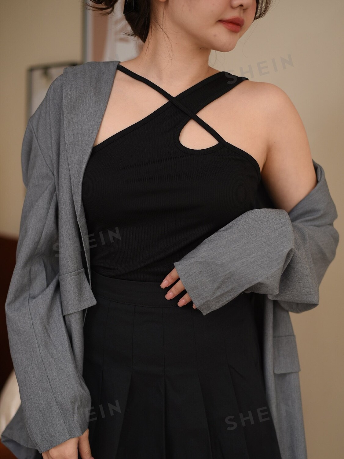 

EZwear Черная женская плиссированная юбка в студенческом стиле Подходит для школьного семестра Shein, черный