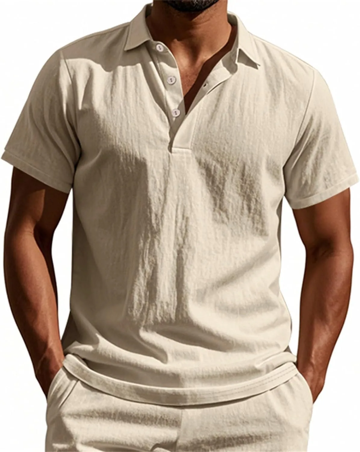 

Льняная рубашка-поло для мужчин, летняя, с лацканами и короткими рукавами