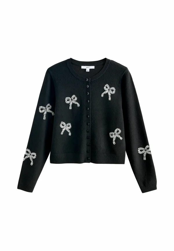 Кардиган прямого кроя с принтом и круглым вырезом Next, Black Embellished Bows — фото 4