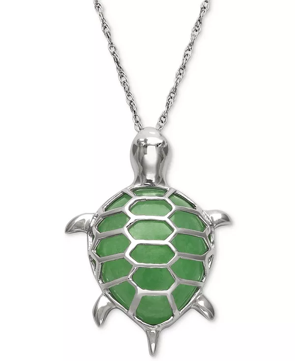 

Ожерелье с подвеской в виде черепахи из окрашенного нефрита, стерлинговое серебро Macy'S, silver