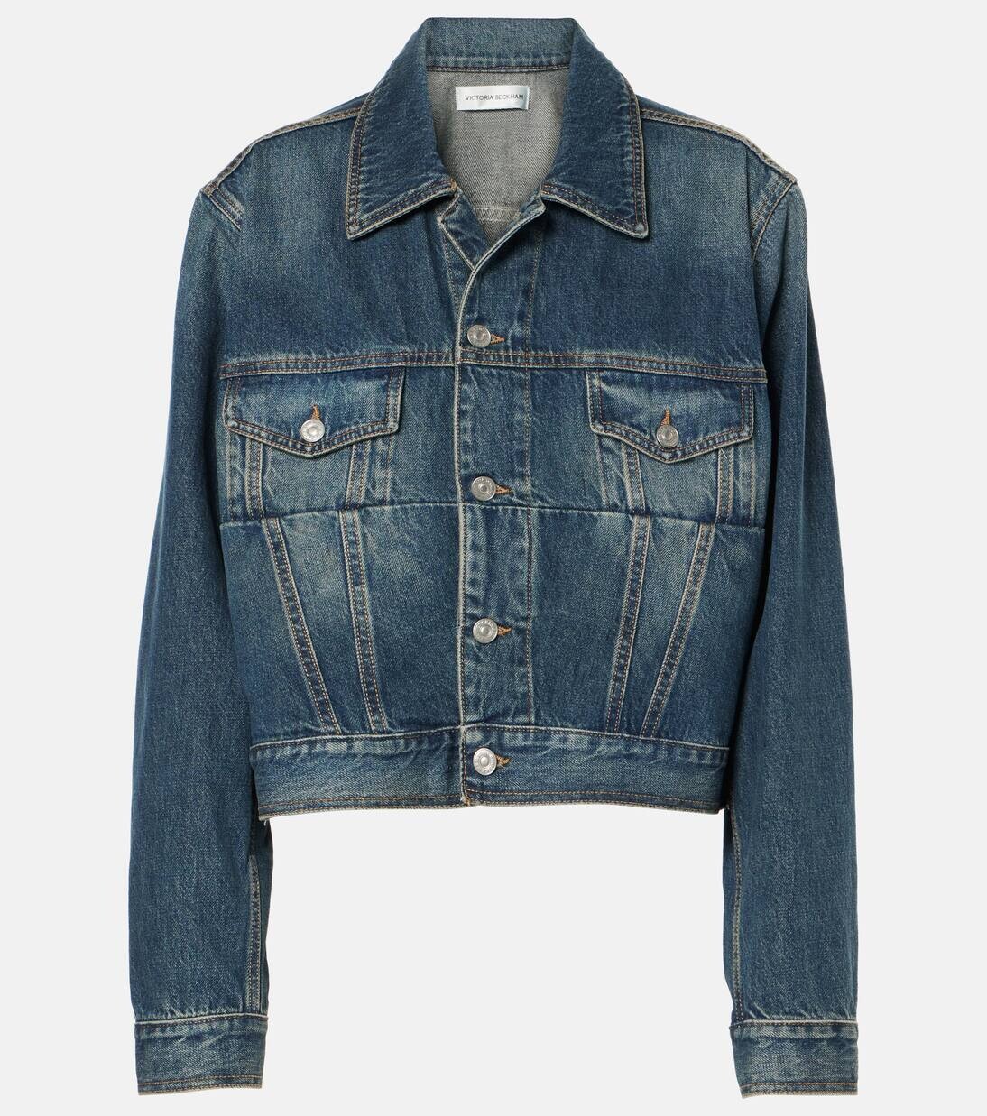 

Укороченная джинсовая куртка Victoria Beckham, цвет heavy vintage indigo wash