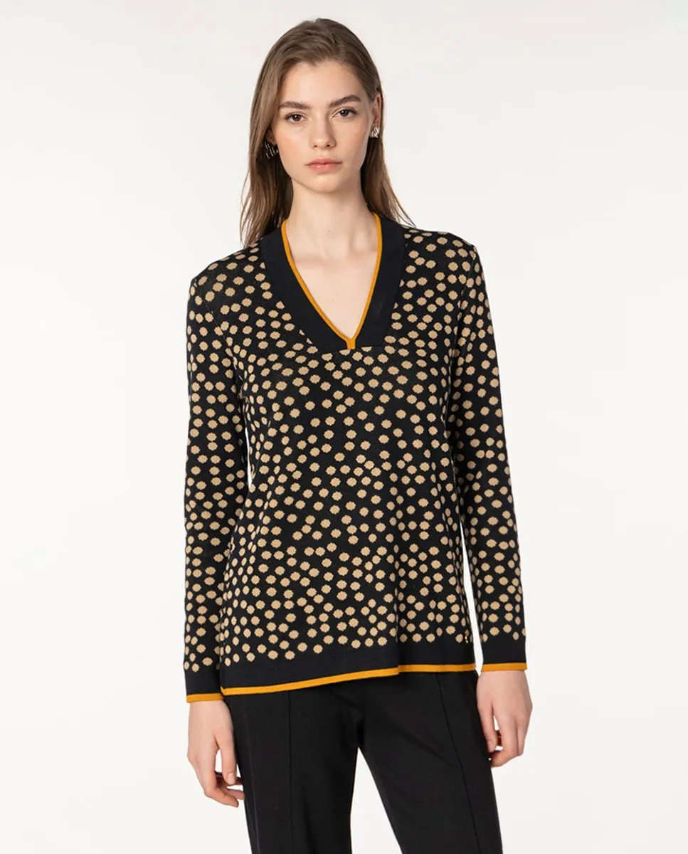 

Женский жаккардовый свитер в горошек с контрастной отделкой Naulover, черный