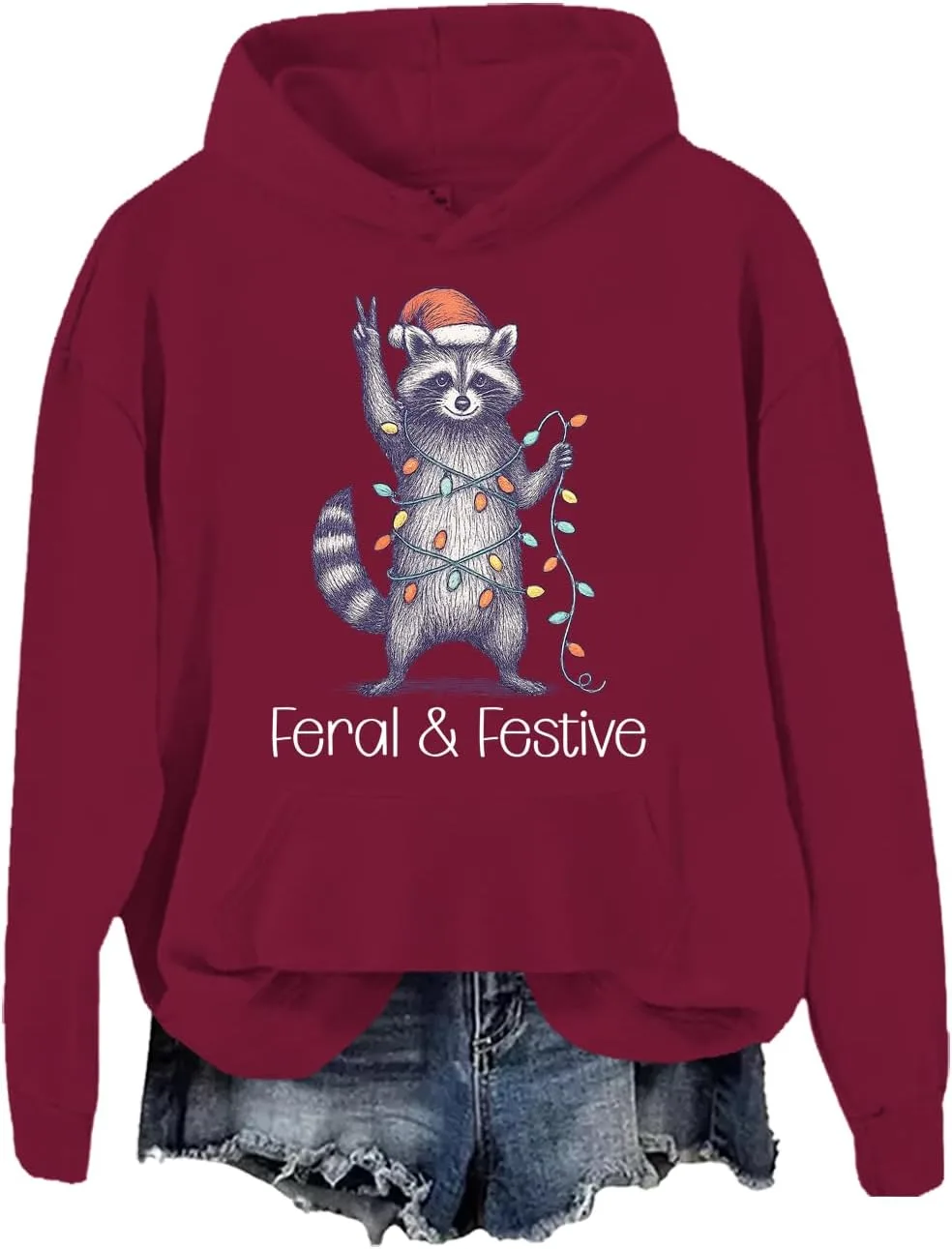 

Толстовка с капюшоном Feral & Festive с новогодним енотом JWVEL