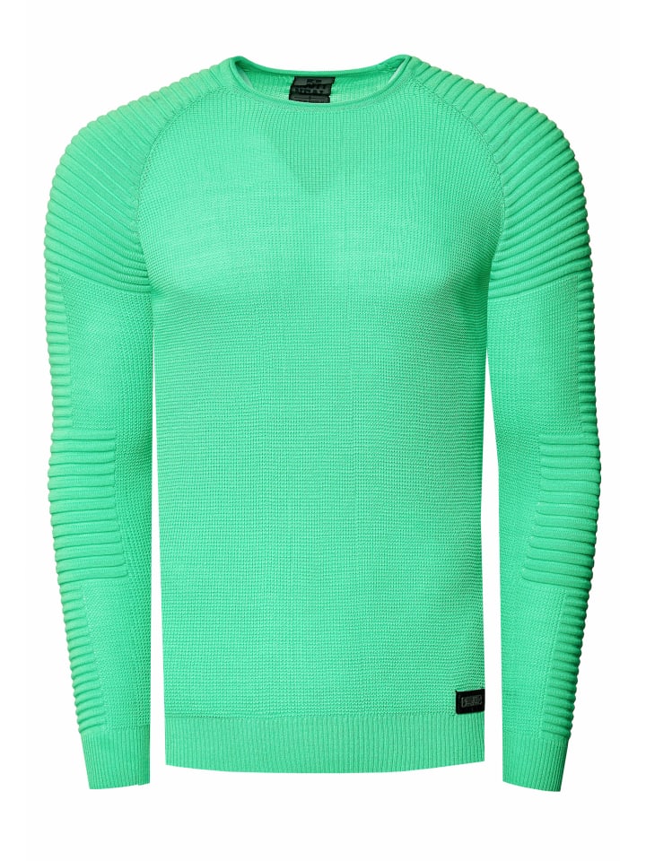 

Приталенный байкерский свитер тонкой вязки с круглым вырезом зеленого цвета Rusty Neal