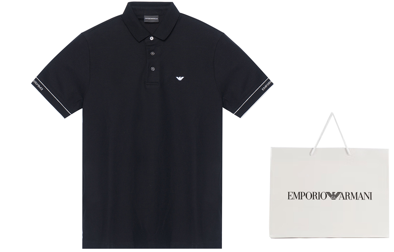 Футболка поло мужская черная с белым логотипом EMPORIO ARMANI — фото 3