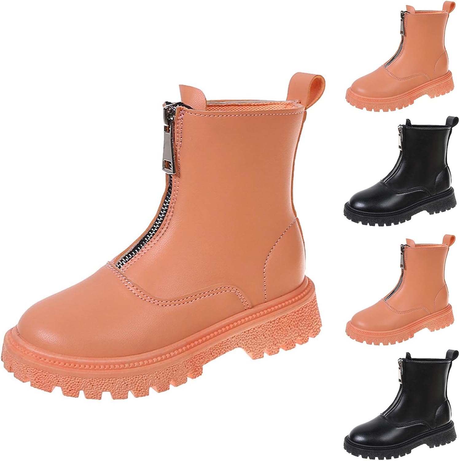 

Ботильоны для девочек с молнией спереди, низкий каблук, осенние комфортные зимние повседневные ботинки Челси (4-11 лет) Generic, Black