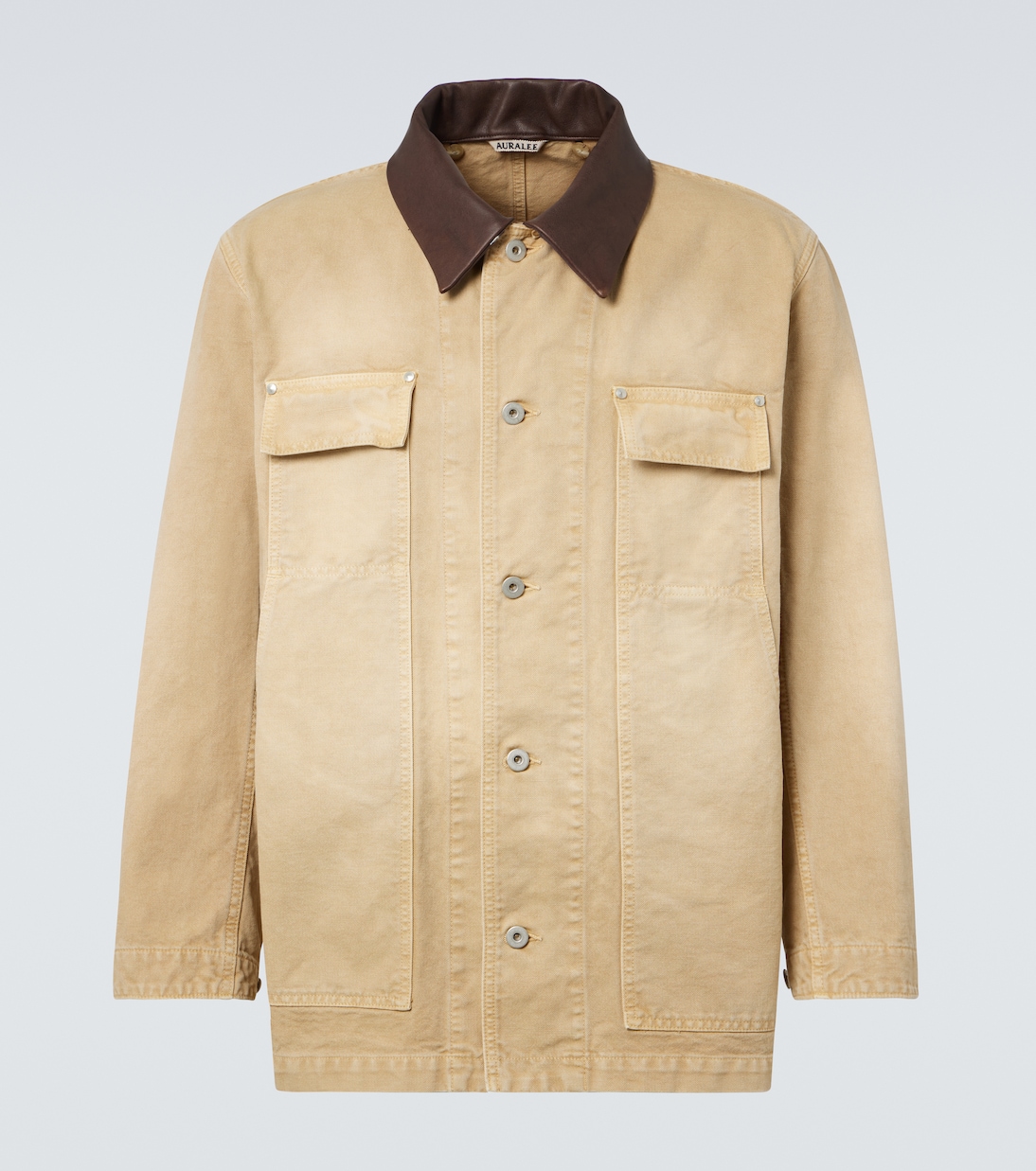 

Куртка из хлопкового полотна с кожаными вставками Auralee, Light Beige