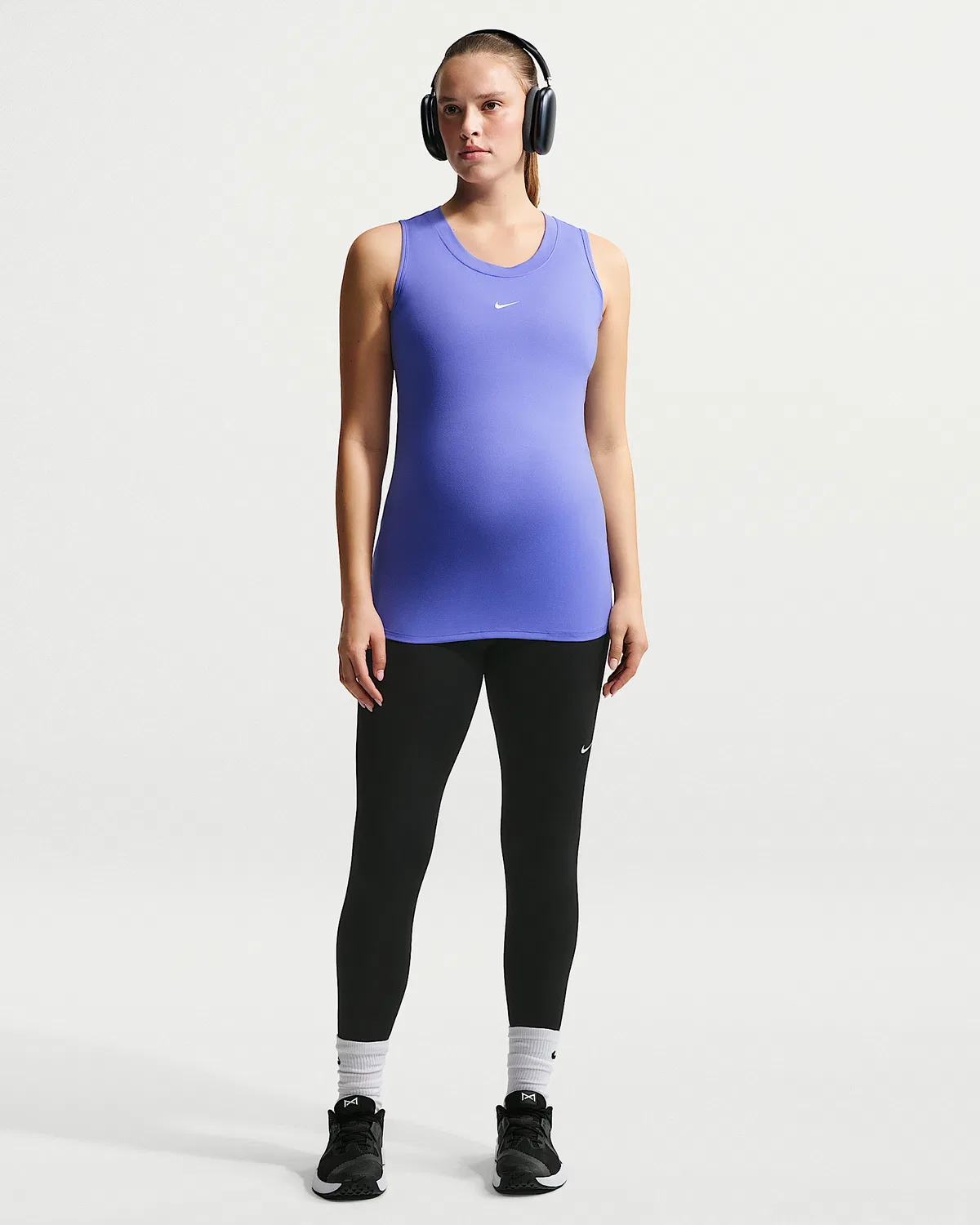 Женские леггинсы с высокой талией 7/8 с карманами (для беременных) Nike (M) One, Black/White