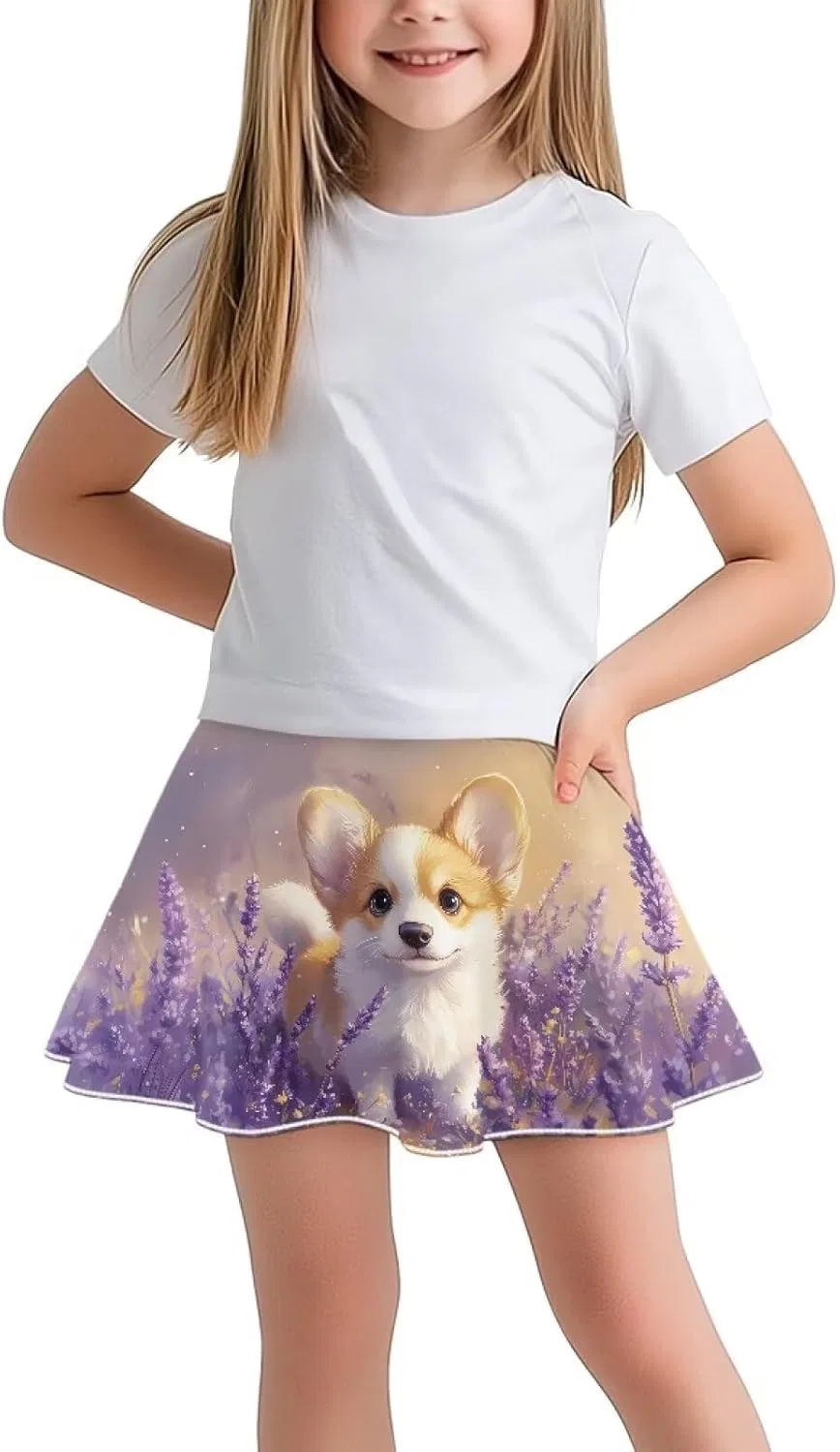 Юбка-шорты теннисная детская, Lavender Corgi