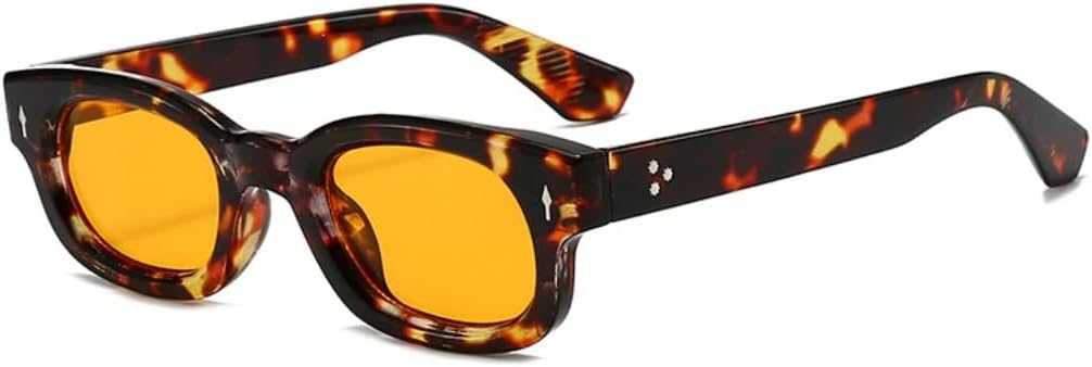 

Ретро маленькие солнцезащитные очки конфетных цветов для женщин, модные трендовые очки с заклепками для мужчин, леопардовый принт, защита от УФ-излучения UV400 TVTBBVV, Leopard Orange