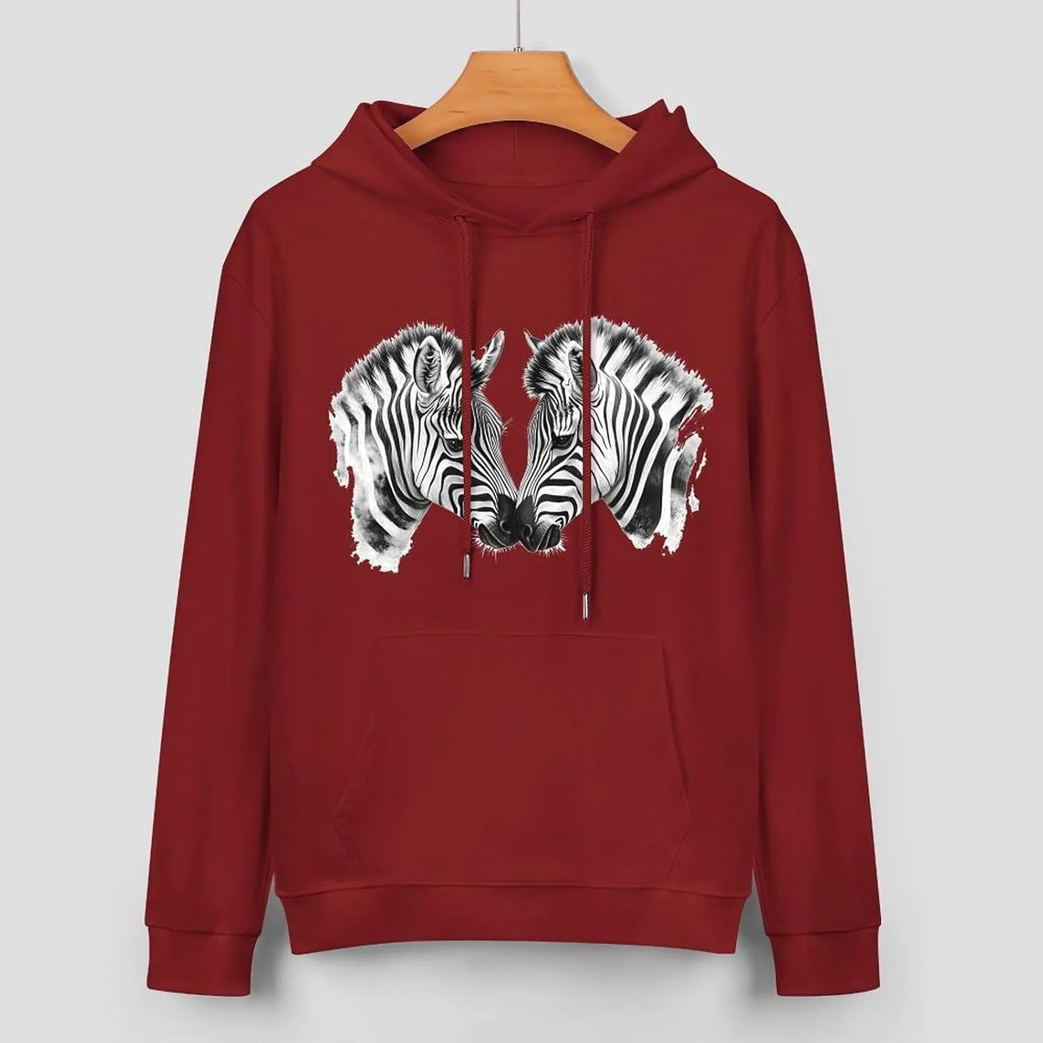 Толстовка с капюшоном Two Zebras для мужчин, хлопковый пуловер с карманом Generic, темно-багровый — фото 3