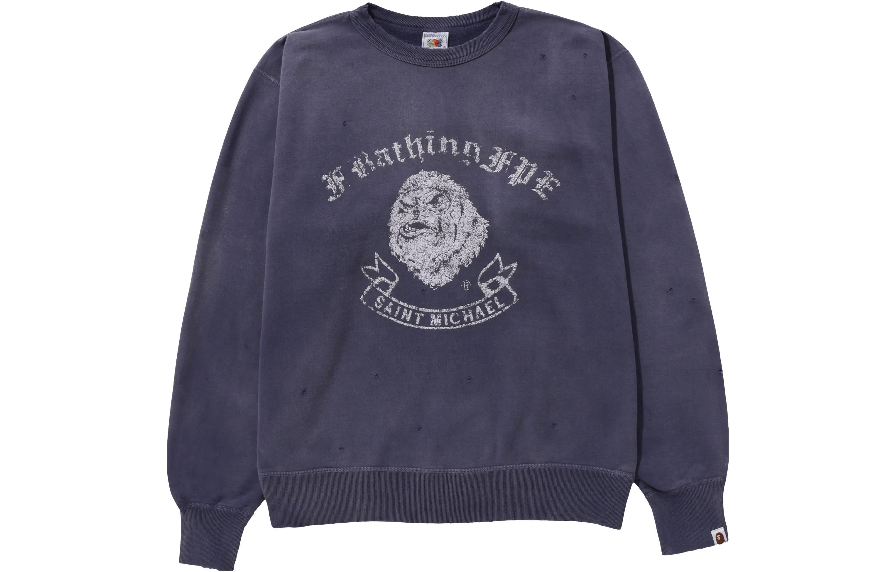 Футболка Bape X Saint Mxxxxxx Gorilla Crewneck A BATHING APE, серо-голубая — фото 2