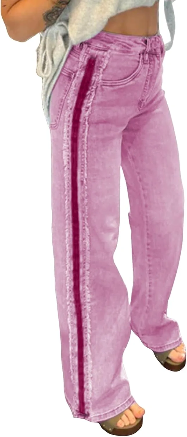 

Джинсы для женщин Beau Blue с контрастной полосой и потертостями Opemiby