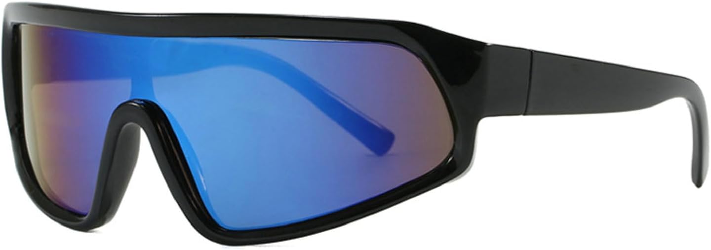 

Солнцезащитные очки-маска с обтекаемой формой для мужчин и женщин, модель 2025, роскошные цельные квадратные солнцезащитные очки, модные спортивные очки mincl, Black Blue