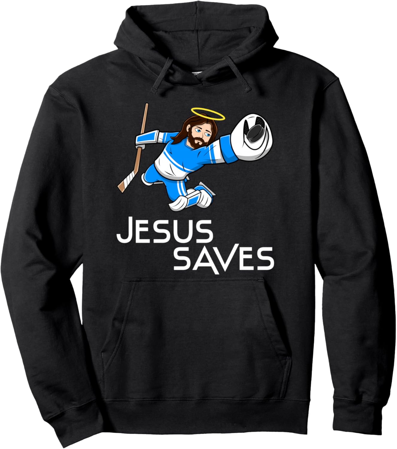

Толстовка, Художник в толстовке с надписью «Иисус спасает хоккей» Jesus Saves Hockey, черный